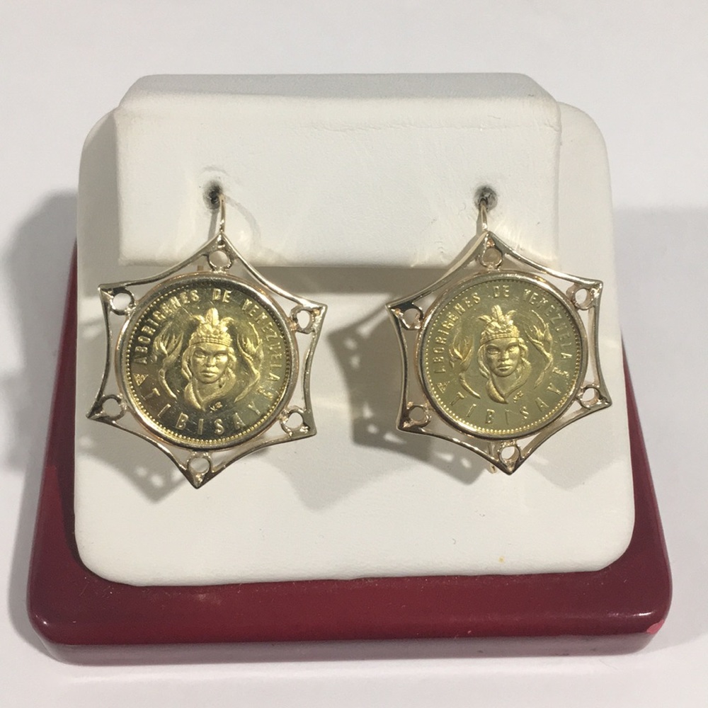 Vintage 22k Yellow Gold Venezuelan Coin Earrings - Picture 4 of 6